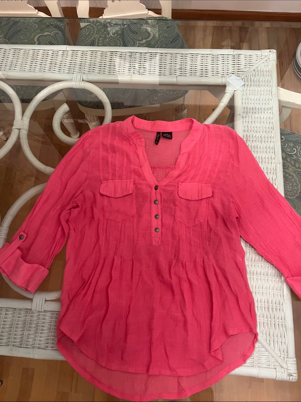 new directions Pink Button-Front Tunic Top
